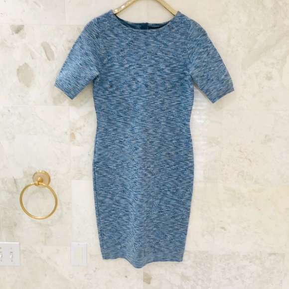 KAREN MILLEN {4} Dress Light Blue Metallic Knit Bodycon - Picture 2 of 15